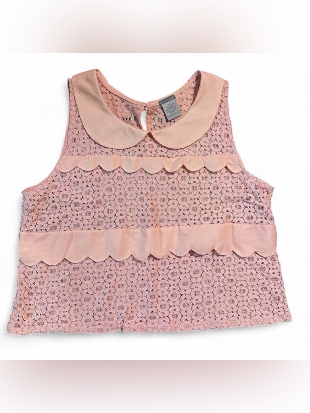 Y2K 2010s Charlotte Russe Pink Floral  Lace Tank with Peter Pan Collar